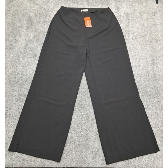 New Intempo Womens Sz 8 Flare Pants Black Dress Wide Leg Slits Up Office Work - Picture 2 of 15